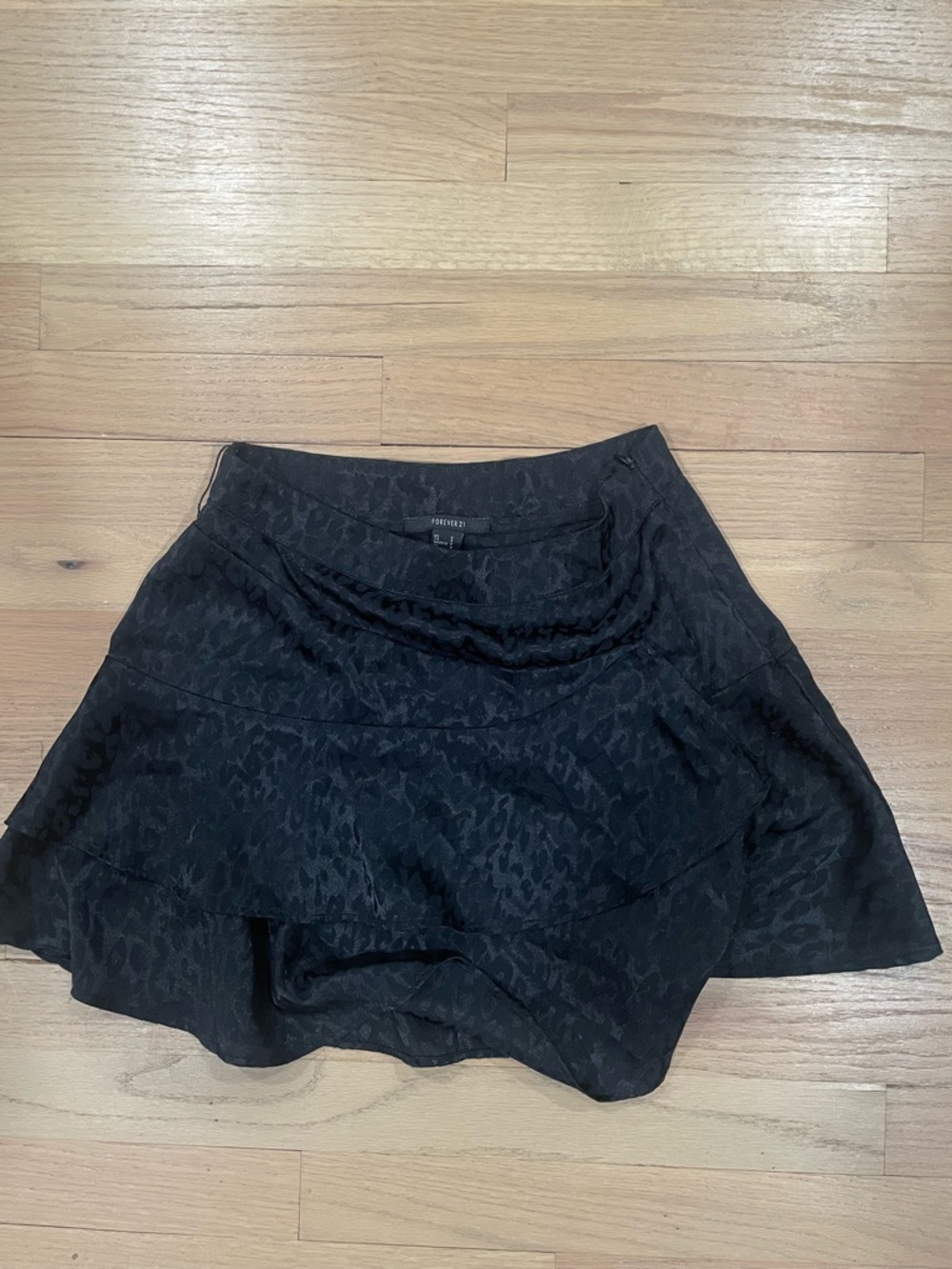 Forever 21 Black Tiered Mini Skirt with Subtle Animal Jacquard